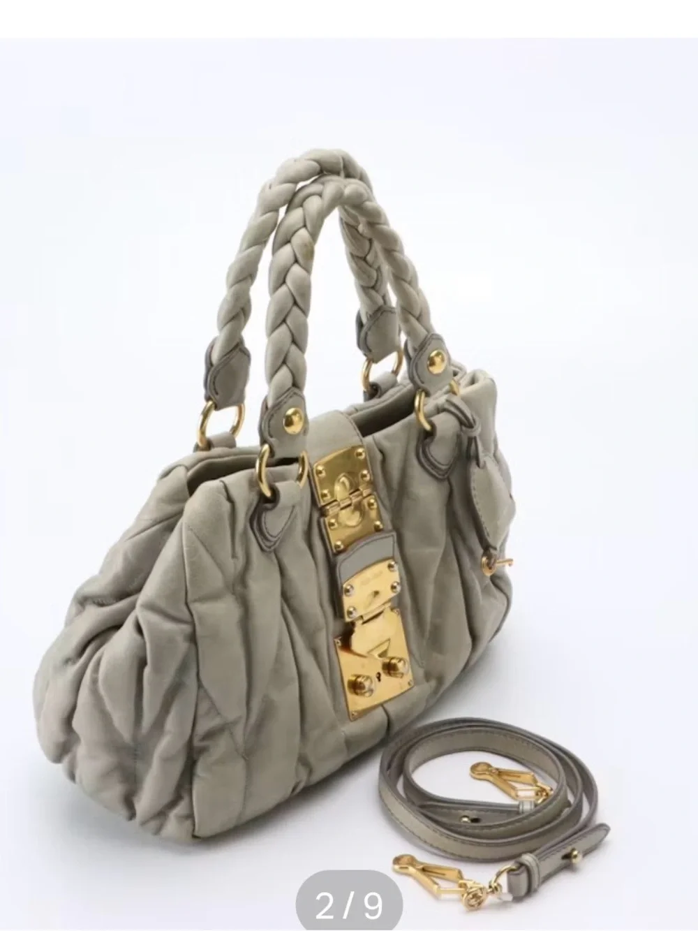 Miu Miu Quilted Pale Beige Leather Satchel with Gold Hardware